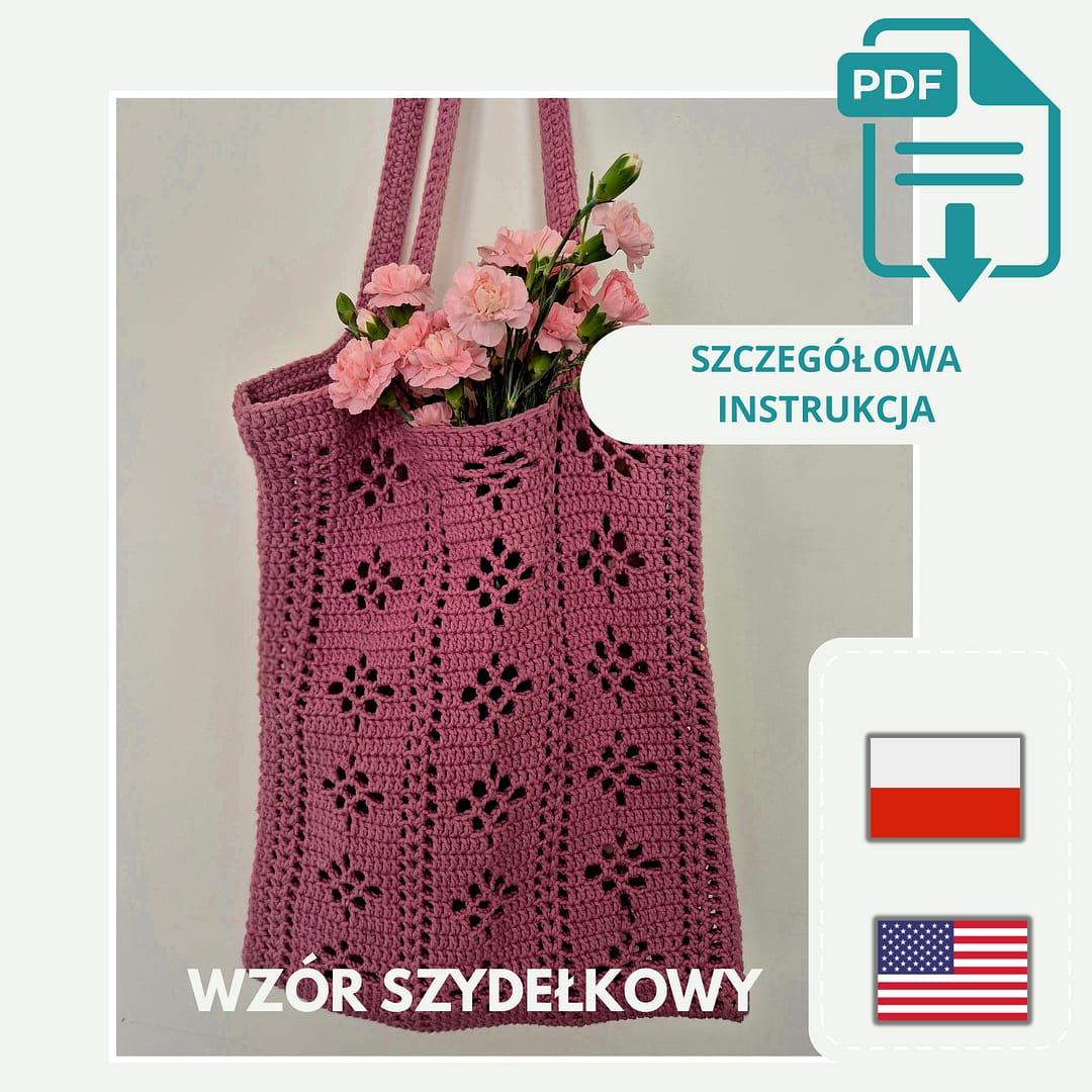 wzór szydełkowy PDF torebka shoperka, jak zrobić torebkę na szydełku krok po kroku
