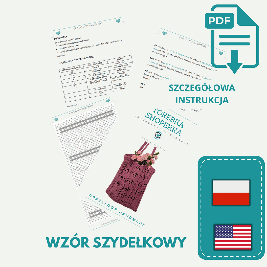 jak zrobić torebkę na szydełku, wzór pdf krok po kroku